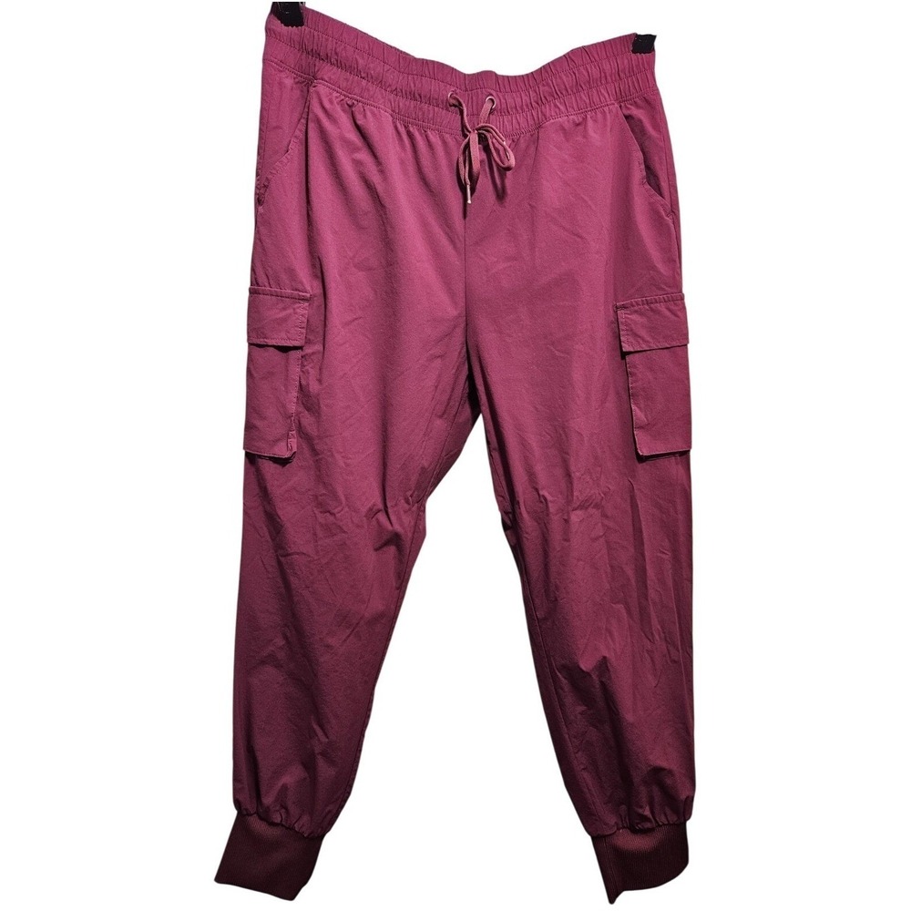 90 Degree by Reflex Womens Cargo Joggers Burgundy Nylon Stretch Pants‎ Large